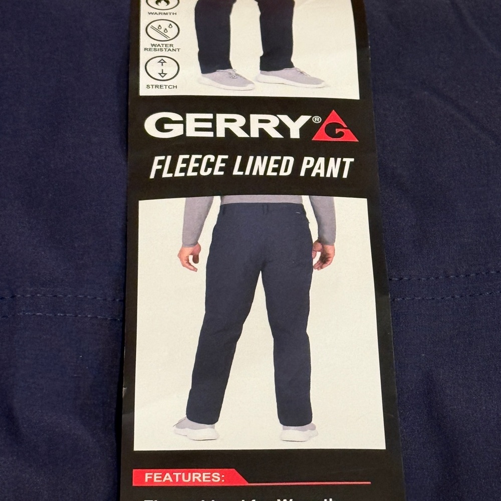 NWT Gerry Venture Men's Fleece Lined Pants Navy Blue Comfort Stretch Outdoor